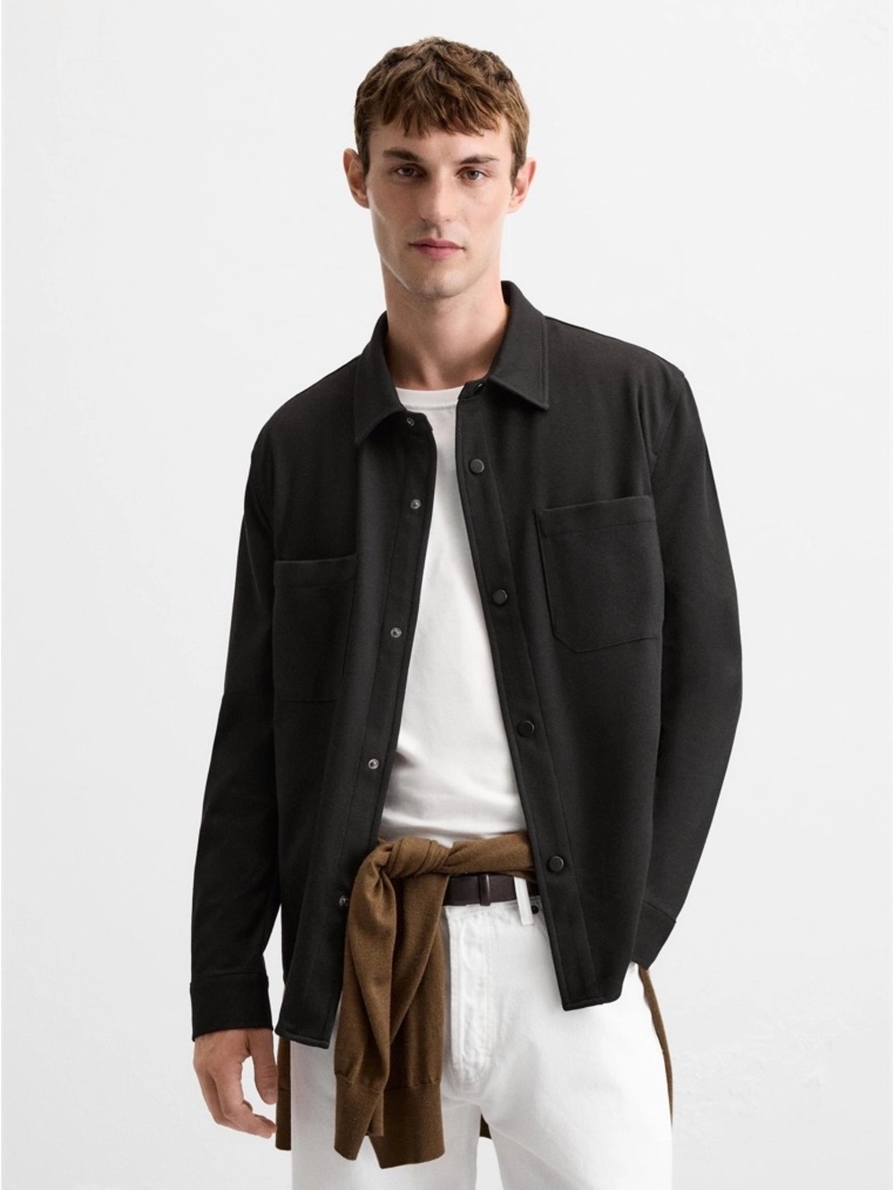 Zara Black Lightweight Button-Front Shirt Jacket-size M (BNWT)